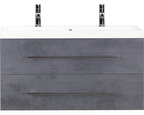 Badmöbel-Set Sanox Straight Frontfarbe beton anthrazit BxHxT 100 x 55 x 40 cm mit Mineralguss-Doppelwaschtisch