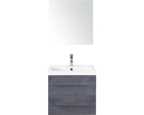 Badmöbel-Set Straight 60 cm Kunststein Waschbecken inkl. Spiegelschrank beton anthrazit