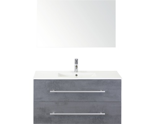 Set de meubles de salle de bains Sanox Stretto lxhxp 101 x 170 x 39 cm couleur de façade béton anthracite avec vasque en céramique blanc et meuble sous vasque vasque en céramique miroir