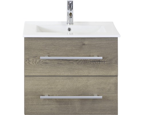 Set de meubles de salle de bains Sanox Stretto lxhxp 61 x 52 x 39 cm couleur de façade tabac avec vasque céramique blanc