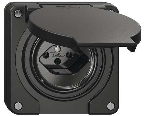 Feller NUP-Steckdose NEVO 1xT13 schwarz Feuchtraum Steckdose mit Klappdeckel