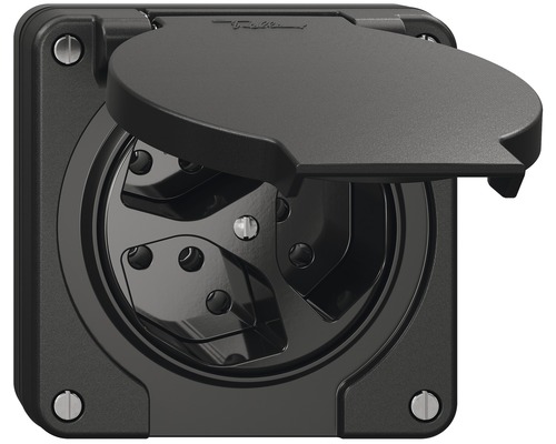 Feller NUP-Steckdose NEVO 3xT13 schwarz CEE-Steckdose mit Klappdeckel