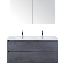 Waschtisch mit zwei Waschbecken, zwei Schubladen und Spiegelschrank