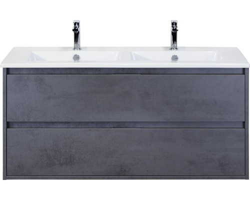 Badmöbel-Set sanox Porto 120 cm beton anthrazit 2-teilig Unterschrank inkl. Keramikdoppelwaschbecken
