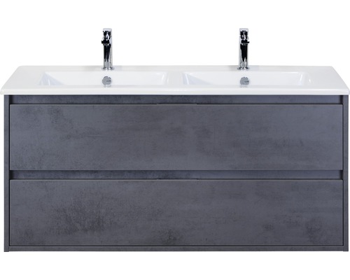 Set de meubles de salle de bains sanox Porto 120 cm béton anthracite 2 pièces meuble bas avec lavabo double en céramique