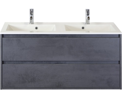Badmöbel-Set sanox Porto 120 cm beton anthrazit 2-teilig Unterschrank inkl. Mineralgussdoppelwaschbecken