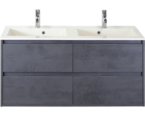 Badmöbel-Set sanox Porto 120 cm beton anthrazit 2-teilig Unterschrank inkl. Mineralgussdoppelwaschbecken