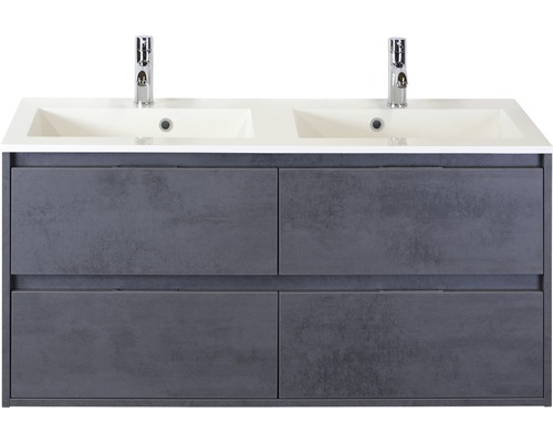 Set de meubles de salle de bains sanox Porto 120 cm béton anthracite 2 pièces meuble bas avec lavabo double en fonte minérale