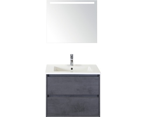 Badmöbel-Set sanox Porto 70 cm beton anthrazit 3-teilig Unterschrank inkl. Keramikwaschbecken und LED-Spiegel