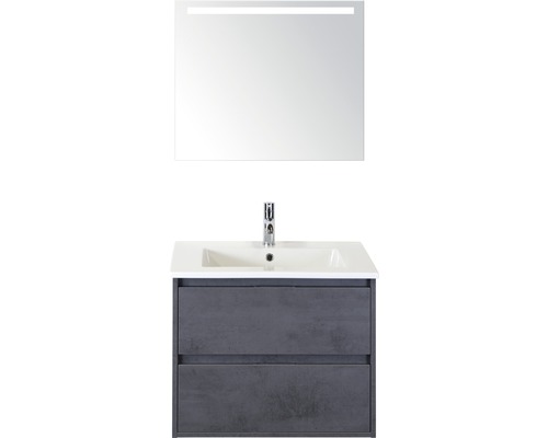 Set de meubles de salle de bains sanox Porto 70 cm béton anthracite 3 pièces meuble bas avec lavabo en céramique et miroir LED