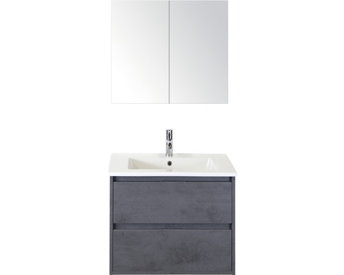 Set de meubles de salle de bains sanox Porto 70 cm béton anthracite 3 pièces meuble bas avec lavabo en céramique et armoire à miroir