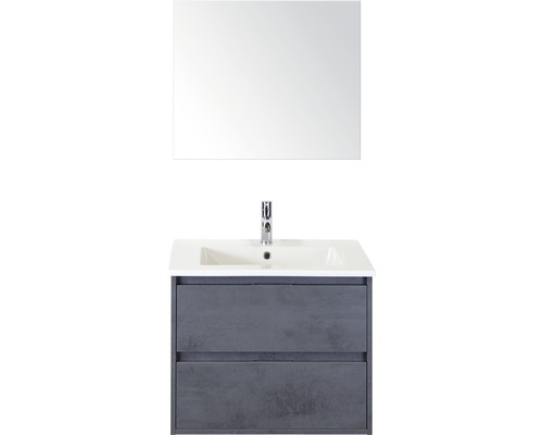 Badmöbel-Set sanox Porto 70 cm beton anthrazit 3-teilig Unterschrank inkl. Keramikwaschbecken und Spiegel