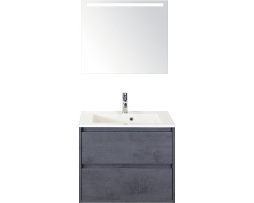 Set de meubles de salle de bains sanox Porto 70 cm béton anthracite 3 pièces meuble bas avec lavabo en fonte minérale et miroir LED