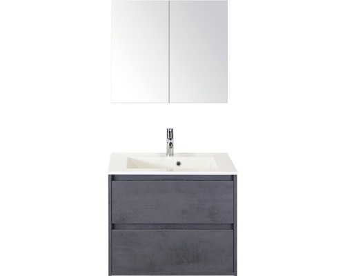 Badmöbel-Set sanox Porto 70 cm beton anthrazit 3-teilig Unterschrank inkl. Mineralgusswaschbecken und Spiegelschrank