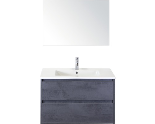 Set de meubles de salle de bains sanox Porto 90 cm béton anthracite 3 pièces meuble bas avec lavabo en céramique et miroir