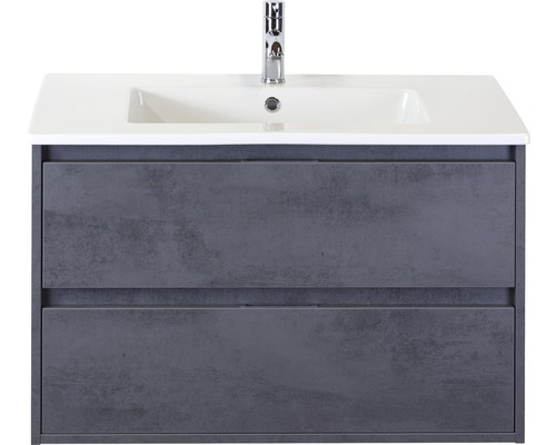 Set de meubles de salle de bains sanox Porto 90 cm béton anthracite 2 pièces meuble bas avec lavabo en céramique