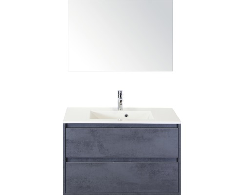 Badmöbel-Set sanox Porto 90 cm beton anthrazit 3-teilig Unterschrank inkl. Mineralgusswaschbecken und Spiegel