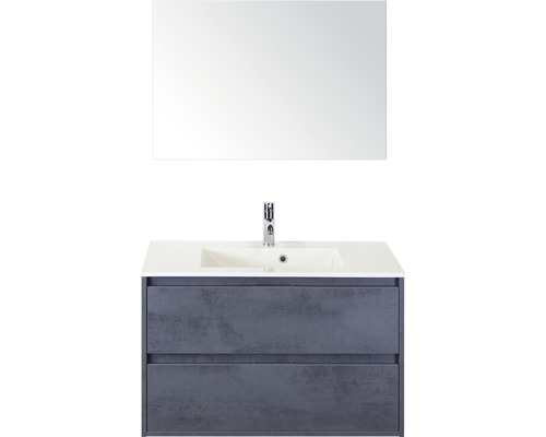 Set de meubles de salle de bains sanox Porto 90 cm béton anthracite 3 pièces meuble bas avec lavabo en fonte minérale et miroir