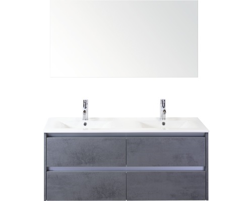 Badmöbel-Set Dante 120 cm mit Doppelwaschbecken Keramik und Spiegel Beton anthrazit