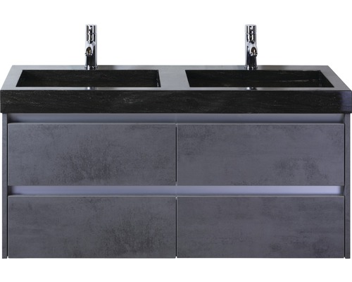 Ensemble de meubles de salle de bains Dante 120 cm avec double vasque en pierre naturelle béton anthracite