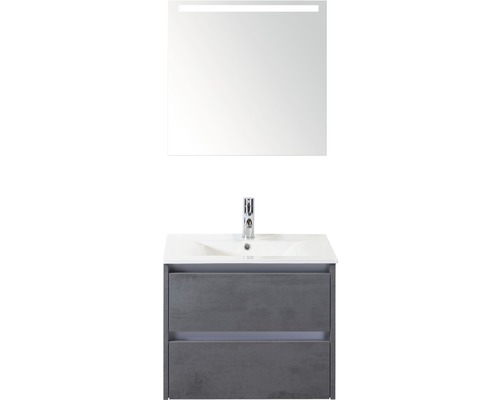 Badmöbel-Set Dante 60 cm mit Keramikwaschbecken und Spiegel mit LED-Beleuchtung Beton anthrazit
