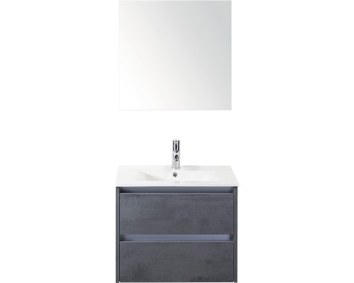 Badmöbel-Set Dante 60 cm mit Keramikwaschbecken und Spiegel Beton anthrazit