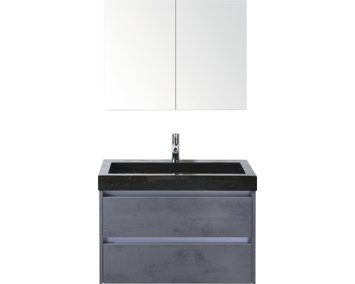 Badmöbel-Set Dante 80 cm mit Natursteinwaschtisch und Spiegelschrank Beton anthrazit Badmöbel-Set Dante 80 cm mit Natursteinwaschtisch und Spiegelschrank Beton anthrazit