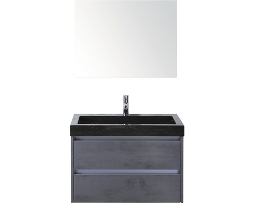 Ensemble de meubles de salle de bains Dante 80 cm avec lavabo en pierre naturelle et miroir béton anthracite Meuble-lavabo avec meuble sous-vasque et miroir pour la salle de bain