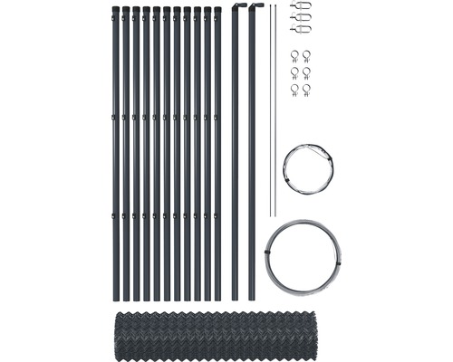 Kit complet de clôture avec poteaux, entretoises, fil de tension, tendeur et grillage