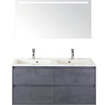 Badmöbel-Set sanox Porto 120 cm beton anthrazit 3-teilig Unterschrank inkl. Mineralgussdoppelwaschbecken und LED-Spiegel