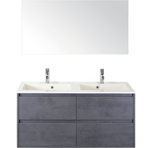Meuble-lavabo avec deux vasques, robinets, meuble sous-vasque et miroir