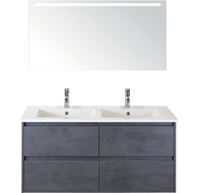 Badmöbel-Set sanox Porto 120 cm beton anthrazit 3-teilig Unterschrank inkl. Keramikdoppelwaschbecken und LED-Spiegel