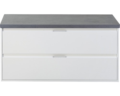Waschbeckenunterschrank sanox Porto BxHxT 120x59x50 cm weiss hochglanz inkl. Waschtischplatte beton anthrazit