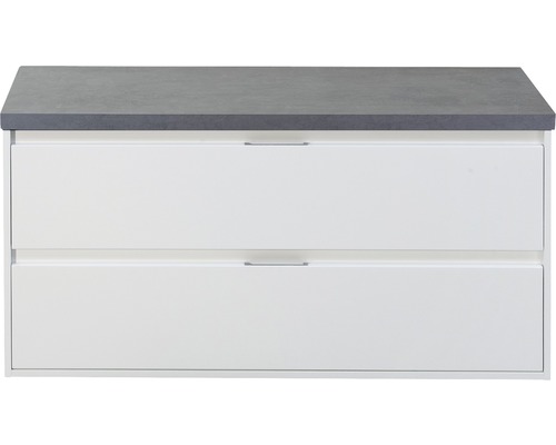 Waschbeckenunterschrank sanox Porto BxHxT 120x59x50 cm weiss hochglanz inkl. Waschtischplatte beton anthrazit Waschbeckenunterschrank sanox Porto BxHxT 120x59x50 cm weiss hochglanz inkl. Waschtischplatte beton anthrazit