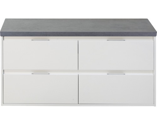 Waschbeckenunterschrank sanox Porto BxHxT 120x59x50 cm weiss hochglanz inkl. Waschtischplatte beton anthrazit