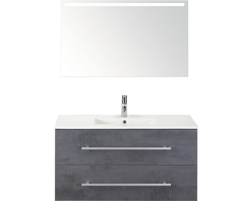 Badmöbel-Set Stretto 100 cm inkl. Spiegel mit Beleuchtung beton anthrazit