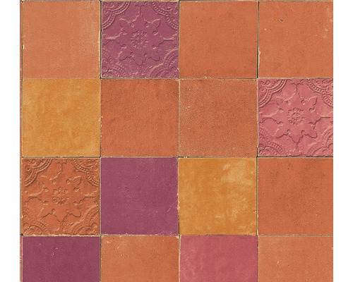 Papier peint intissé 37406-5 New Walls aspect carrelage orange rouge Carreaux de sol carrés avec motif