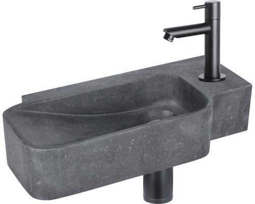Handwaschbecken - Set inkl. Standventil REBA Naturstein ohne Beschichtung schwarz 36x19 cm