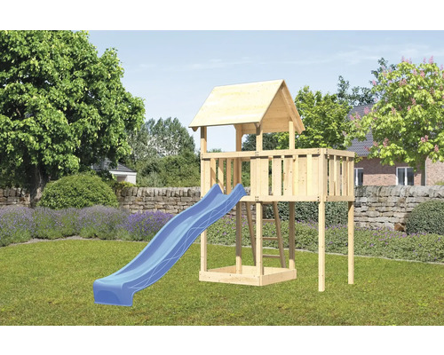 Tour de jeux cabane de jeux Karibu Lotti 107 x 107 cm en bois composée d'un toboggan, d'une extension Tour de jeux cabane de jeux Karibu Lotti 107 x 107 cm en bois composée d'un toboggan, d'une extension