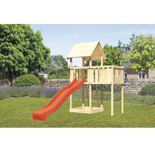 Tour de jeux en bois avec toboggan dans le jardin