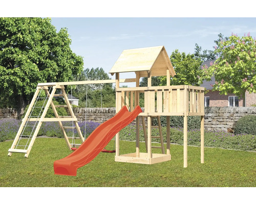 Spielturm Spielhaus Karibu Lotti 107 x 107 cm Holz bestehend aus Anbau, Grundturm