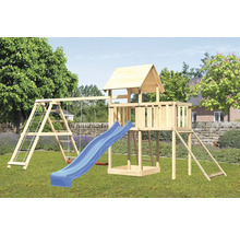 Tour de jeu avec balançoire, toboggan et échelle d''escalade dans le jardin