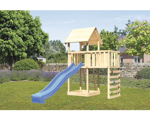 Spielturm Spielhaus Karibu Lotti 107 x 107 cm Holz bestehend aus Rutsche, Anbau, Kletterwand