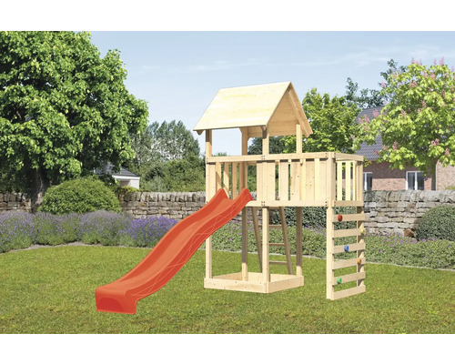 Tour de jeux cabane de jeux Karibu Lotti 107 x 107 cm en bois composée d'un toboggan, d'une extension, d'un mur d'escalade Tour de jeux cabane de jeux Karibu Lotti 107 x 107 cm en bois composée d'un toboggan, d'une extension, d'un mur d'escalade