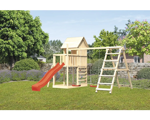 Karibu Frieda 107 x 107 cm Holz bestehend aus Grundturm,Anbau,Plattform,Netzrampe,Schaukel,Rutsche Karibu Frieda 107 x 107 cm Holz bestehend aus Grundturm,Anbau,Plattform,Netzrampe,Schaukel,Rutsche