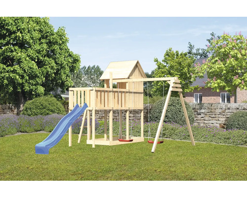 Spielturm Karibu Frieda 107 x 107 cm Holz bestehend aus Rutsche, 2 Brettschaukeln, Anbau Spielturm Karibu Frieda 107 x 107 cm Holz bestehend aus Rutsche, 2 Brettschaukeln, Anbau