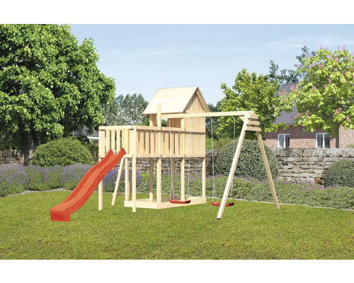 Spielturm Karibu Frieda 347 x 264 cm Holz bestehend aus Rutsche, 2 Brettschaukeln, Anbau Spielturm Karibu Frieda 347 x 264 cm Holz bestehend aus Rutsche, 2 Brettschaukeln, Anbau