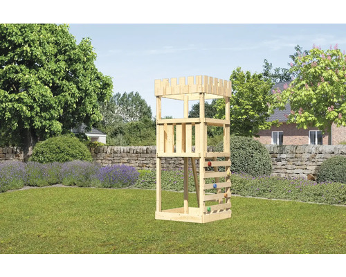 Tour de jeux cabane de jeux Karibu Löwenherz 107 x 107 cm en bois composée d'un mur d'escalade Tour de jeux cabane de jeux Karibu Löwenherz 107 x 107 cm en bois composée d'un mur d'escalade