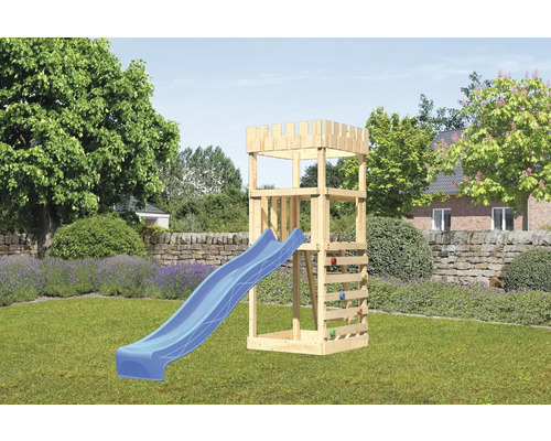Spielturm Karibu Löwenherz 107 x 107 cm Holz bestehend aus Rutsche, Kletterwand