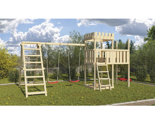 Tour de jeux cabane de jeux Karibu Löwenherz 107 x 107 cm en bois composée d'une extension, d'une tour de base rouge Tour de jeux cabane de jeux Karibu Löwenherz 107 x 107 cm en bois composée d'une extension, d'une tour de base rouge